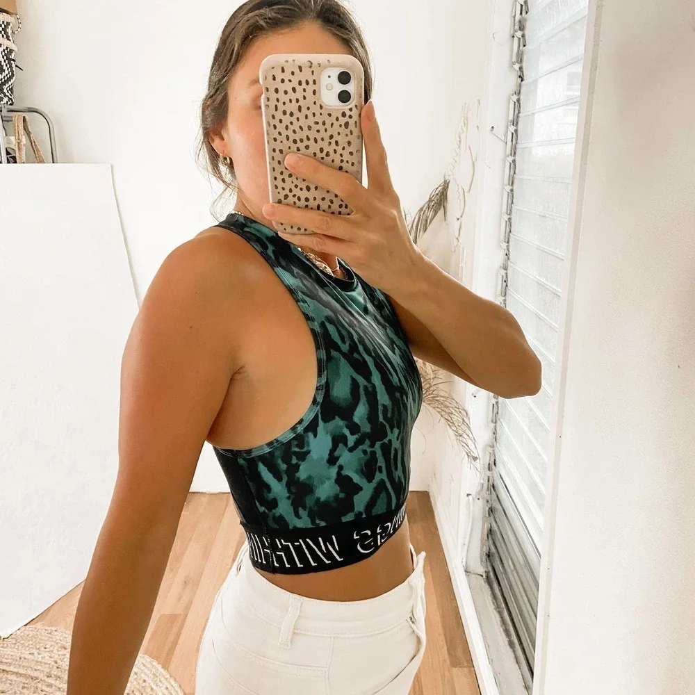 Pam & Gala Green Animal Print Sports Bra Size Small
